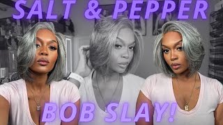 Salt & Pepper Bob Wig Install | Luvme Hair Grey Layered Bob Glueless Wig Tutorial + Styling