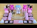 PINK RABBIT SLIME Mixing makeup and glitter into Clear Slime Satisfying Slime Videos