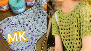 картинка: Вяжем летнюю тунику (топ) узором из вытянутых петель/Легкий, воздушный, дырчатый узор для лета