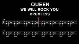 Queen - We Will Rock You - Drumless (with scrolling drum sheet)