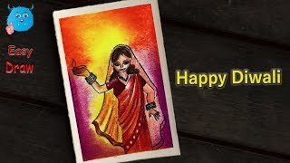Easy Diwali Drawing for Beginners with Soft Pastel | Diwali greeting card | Festival Diwali poster screenshot 4