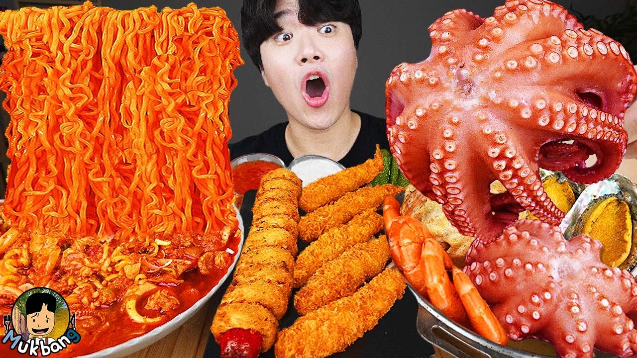 ASMR MUKBANG 해물찜 & 대왕 문어 & 불마왕라면 FIRE Noodle & Spicy Seafood & Octopus EATING SOUND!