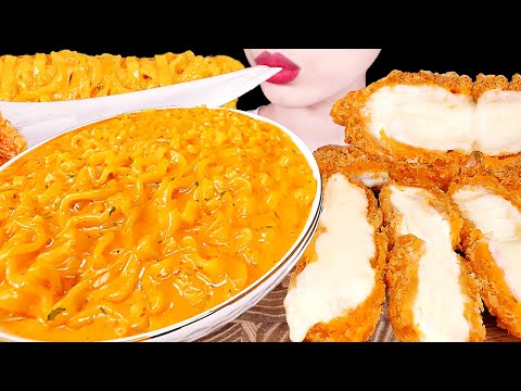 ASMR MUKBANG｜CHEESY CARBO FIRE NOODLE, CHEESE PORK CUTLETS 꾸덕 까르보불닭 치즈돈까스 EATING SOUNDS 먹방