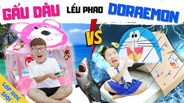 Tự làm LỀU PHAO GẤU DÂU vs DORAEMON NỔI TRÊN MẶT NƯỚC - Câu được Wednesday?