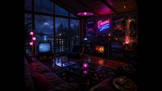 RETROWAVE DREAMS LIVE | Cozy 80s Rain Cabin • Neon Lounge • Relaxing Synthwave Piano