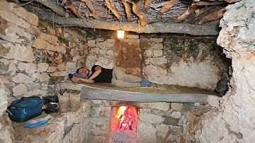 Building a Stormproof Stone Shelter with Fireplace — Winter Bushcraft Survival (ASMR)