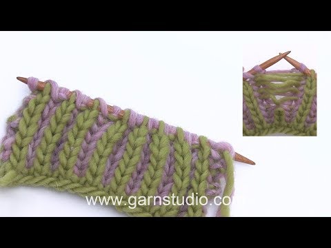 How to pick up a dropped stitch in English rib in two colours.