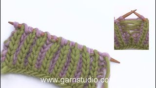 How to pick up a dropped stitch in English rib in two colours.