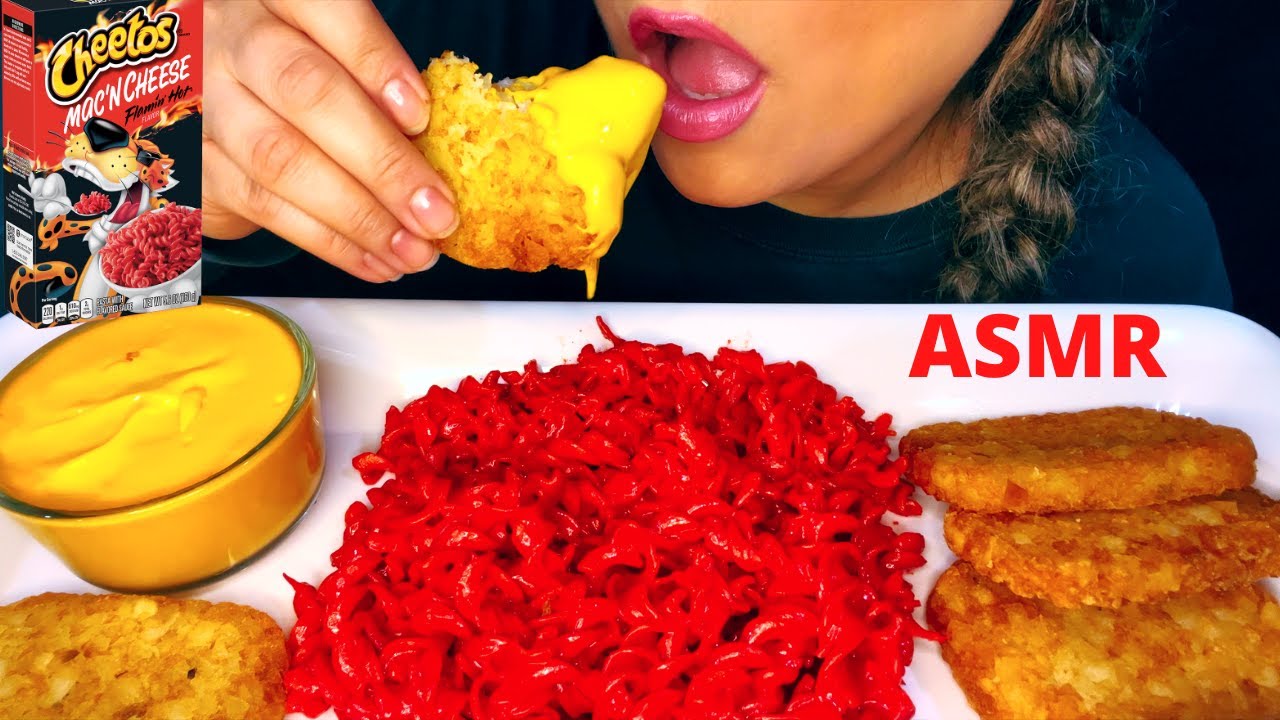 ASMR HOT CHEETOS MAC & CHEESE + HASH BROWNS MUKBANG | EATING SOUNDS ...