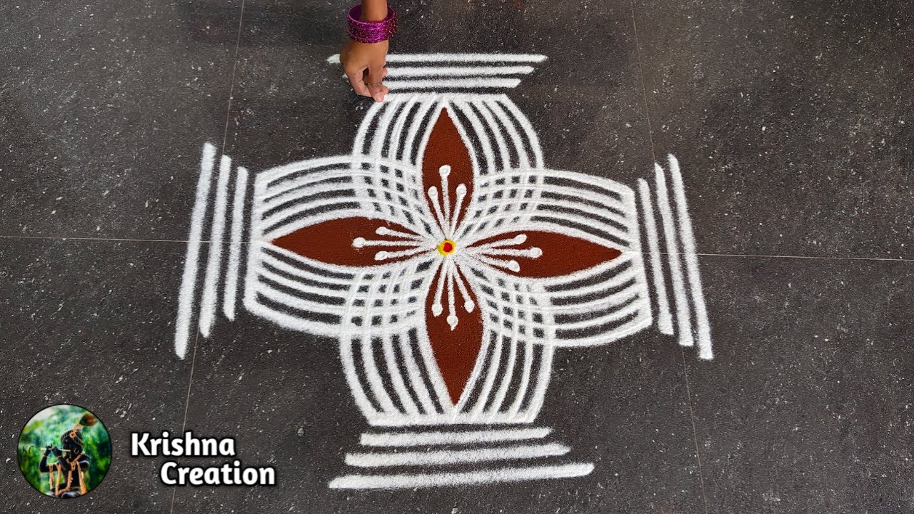 Easy Padi Kolam Design with 5x1 dots | Creative Rangoli | Padi Kolam Muggulu | Rangoli Kolam