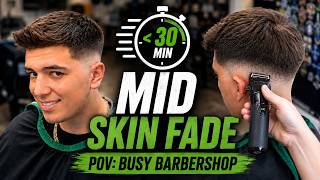 Thumbnail POV: Busy Barbershop Mid Skin Fade & Textured Top in 30 Minutes