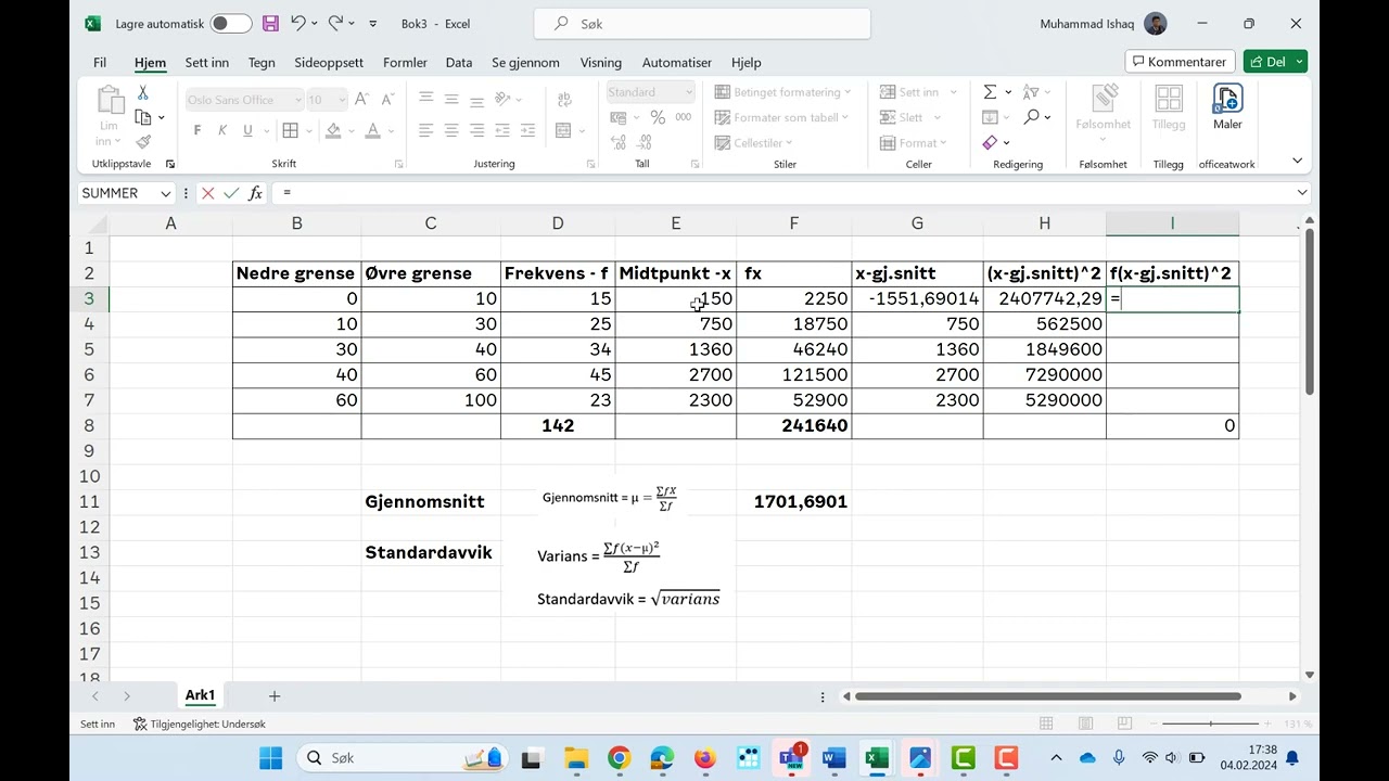 Standardavvik av gruppert data
