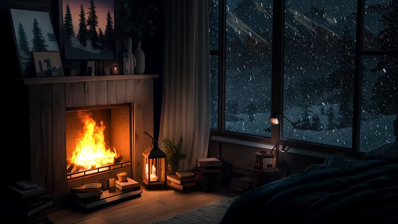 Cozy Winter Ambience with a Crackling Fireplace and Blizzard Sounds for ...