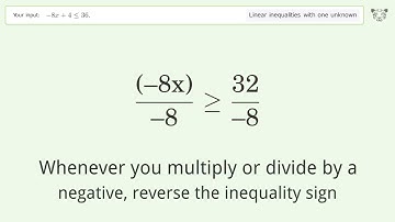 Solving Linear Inequalities: -8x+4 is Smaller Than or Equal to 36.