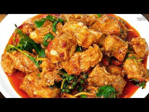 ผัดเผ็ดซี่โครงหมู ซี่โครงเปื่อยนุ่ม หอมเครื่องแกงเผ็ดร้อน สูตรทำง่ายอร่อย | นายต้มโจ๊ก