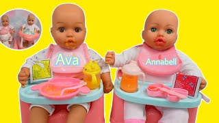 Baby Annabell and Ava doll Twins Morning Routine Feeding and Changing baby dolls