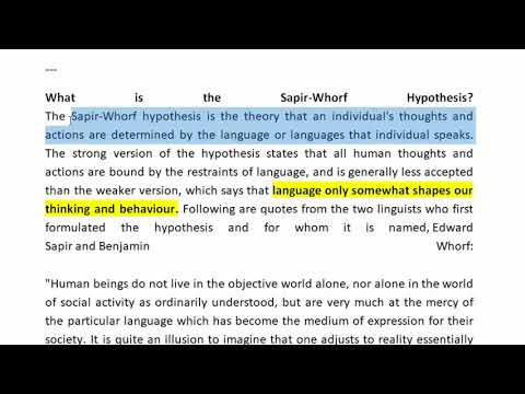 Video: Til va madaniyatga nisbatan Sapir Whorf gipotezasi nima?