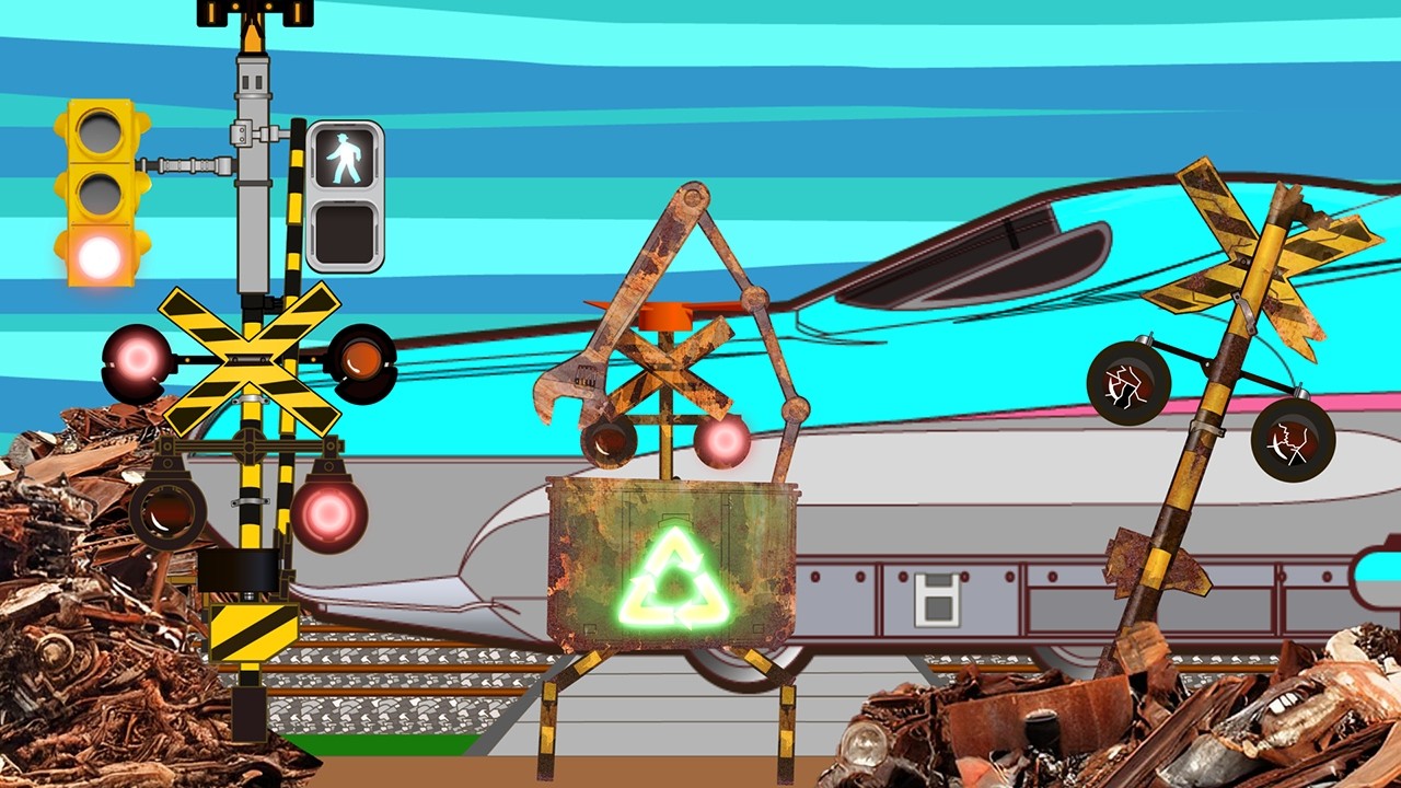 リサイクルするふみきりカンカン　踏切アニメ Various Railroad Crossing and train 　railway level crossover 　　新幹線　　ドクターイエロー　電