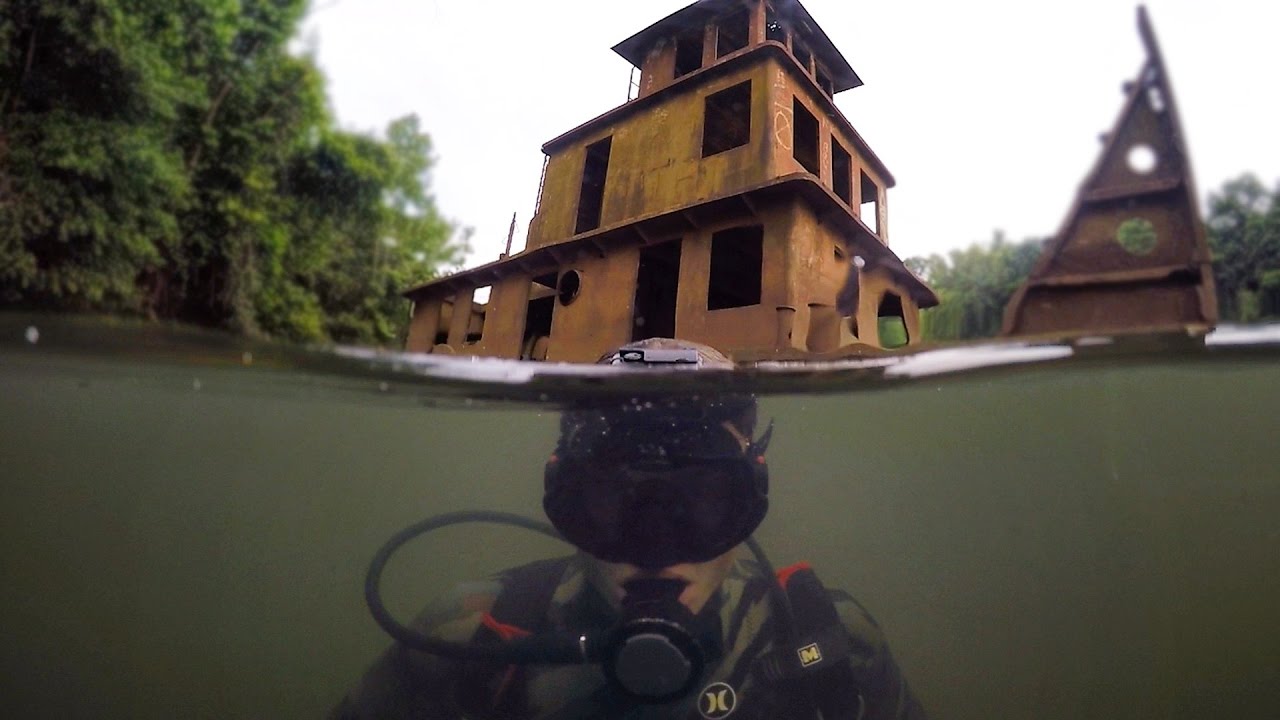 treasure of the elemental trophy Scuba Diving Half Sunken Tug Boat in River! (Explored for Potential Treasure) | DALLMYD
