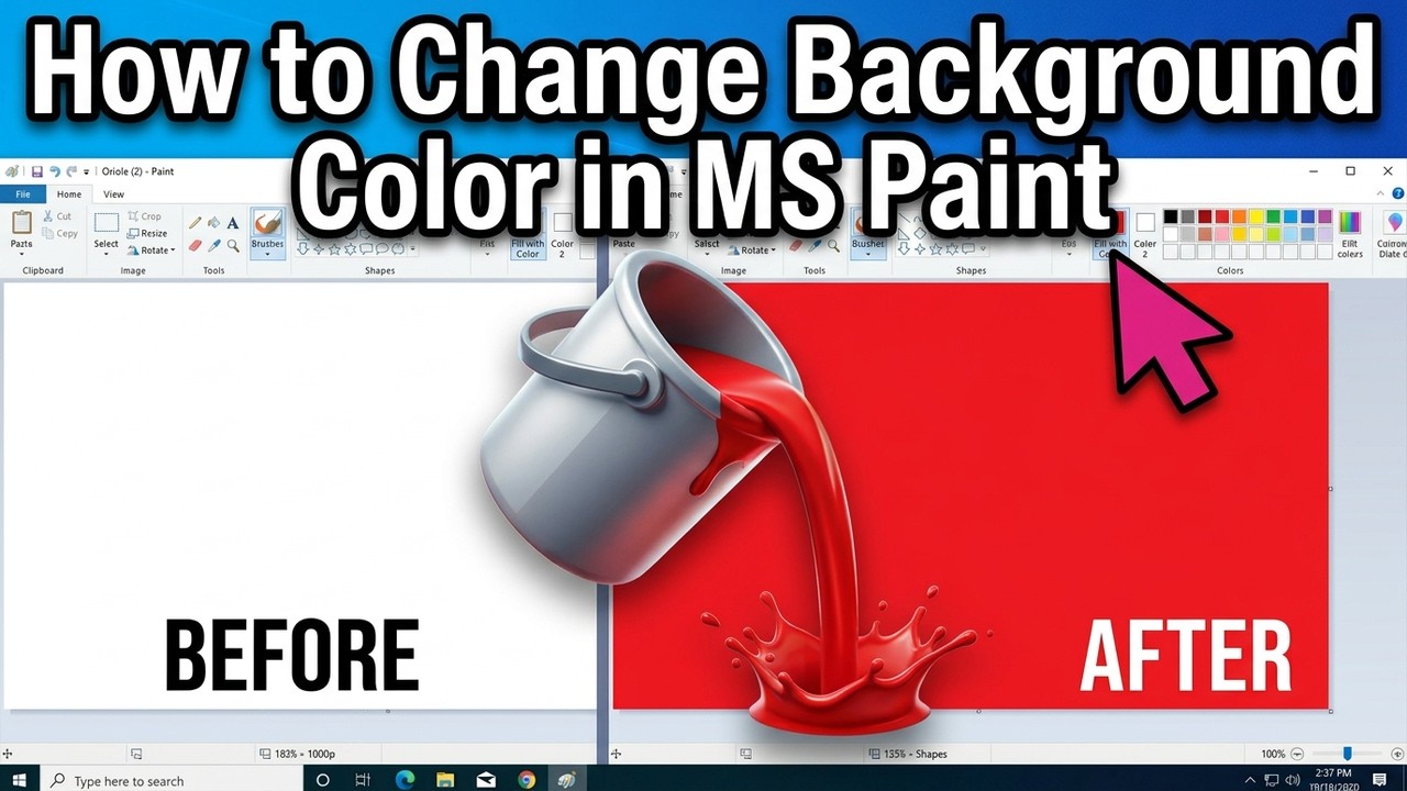 How to Change Background Color in Paint ! How to Fill Background Color ...