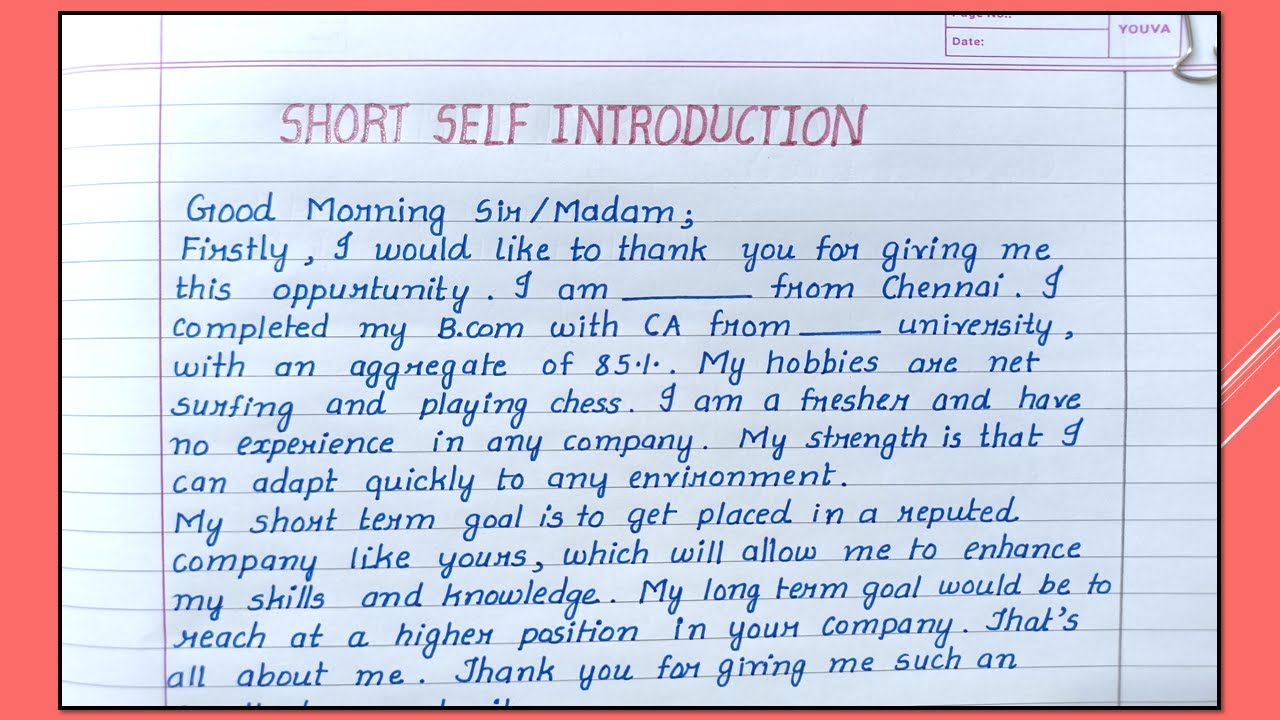 How to Write Short Self Introduction  Self Introduction Writing