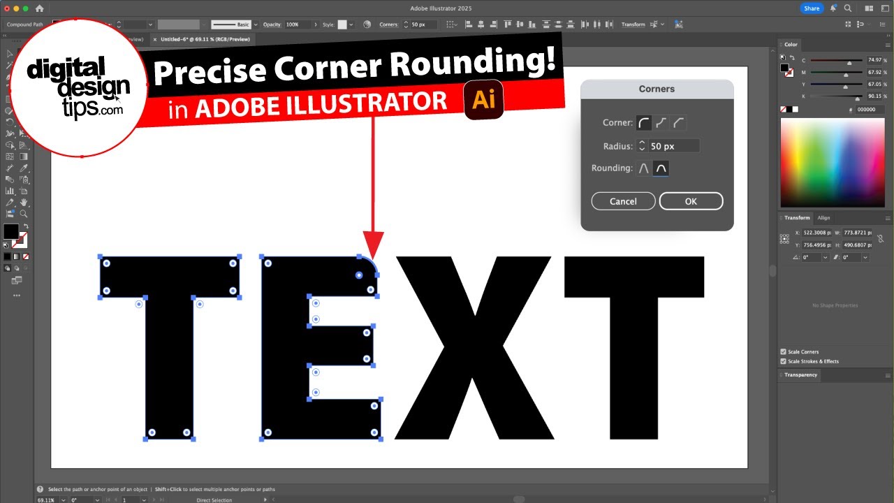 How to Round Corners Precisely in Illustrator (Exact Radius Tips) - YouTube
