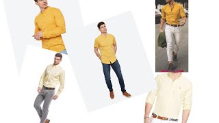Yellow shirt layout with formal pants and jeans تنسيق قميص أصفر مع بنطلون رسمي وجينز