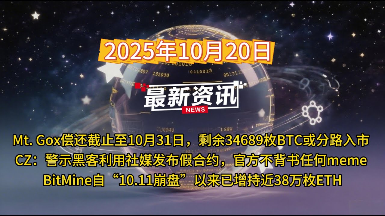 AI区块链日报第100期| Mt. Gox偿还截止至10月底| CZ：警示黑客利用社媒发布假合约地址，官方不背书任何meme |  BitMine自“10.11崩盘”以来增持38万枚ETH - YouTube