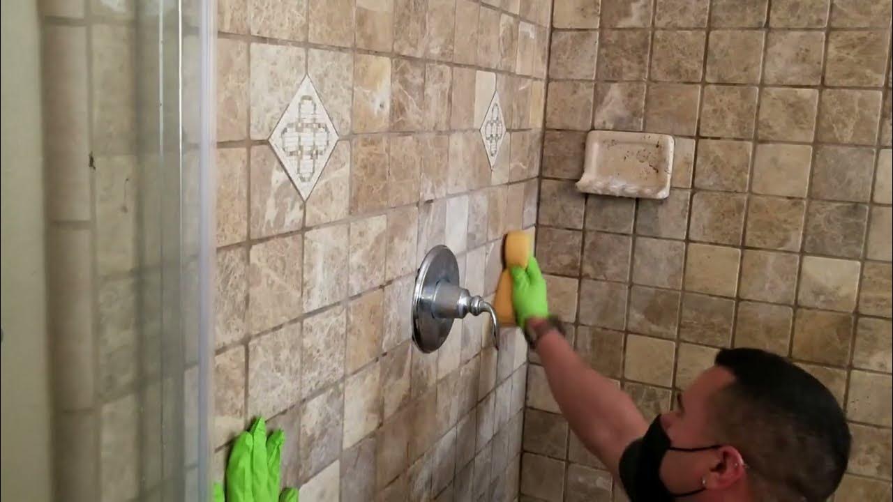 Watch this Moldy Travertine Shower transform using our mold treatment