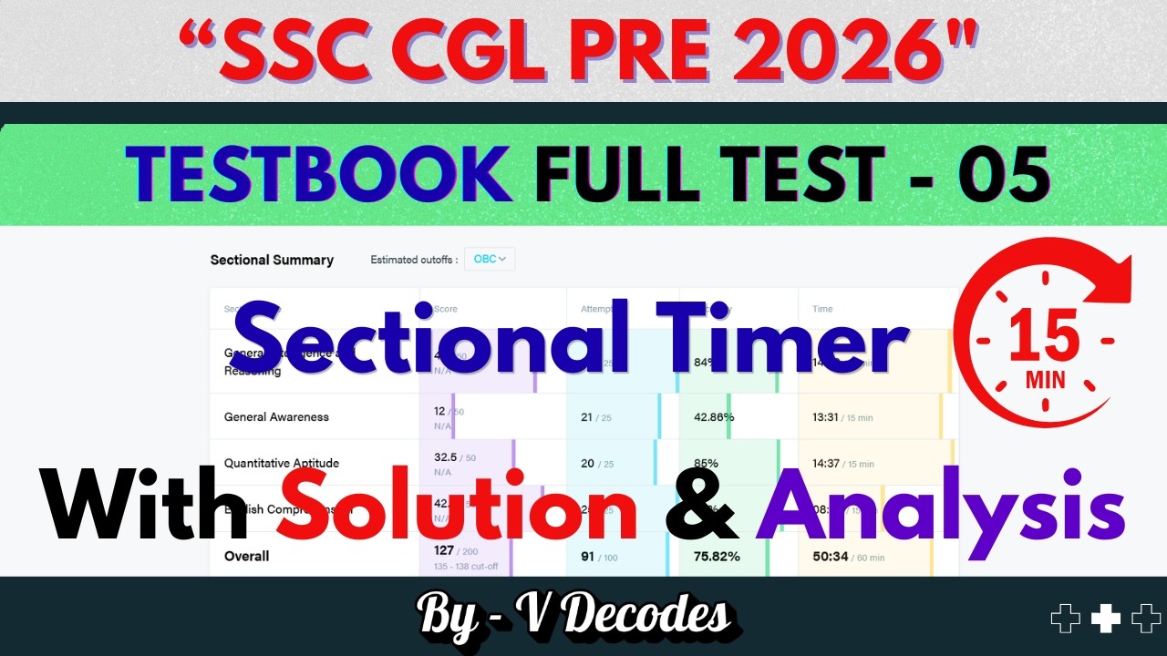 TESTBOOK Mock Full Test 05 | 🚨 15 minutes Sectional Timing 🚨 | SSC CGL ...