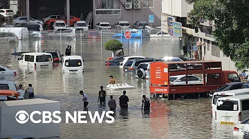 Videos show Dubai streets flooded after record rainfall inundates UAE