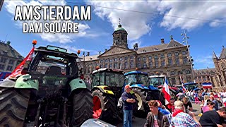 Dam Square filled with tractors, trucks and protesters on Saturday in Amsterdam