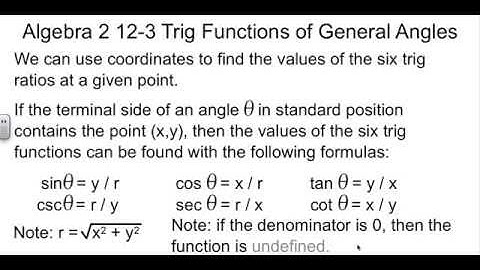 Algebra 2 12-3 Trig Functions of General Angles
