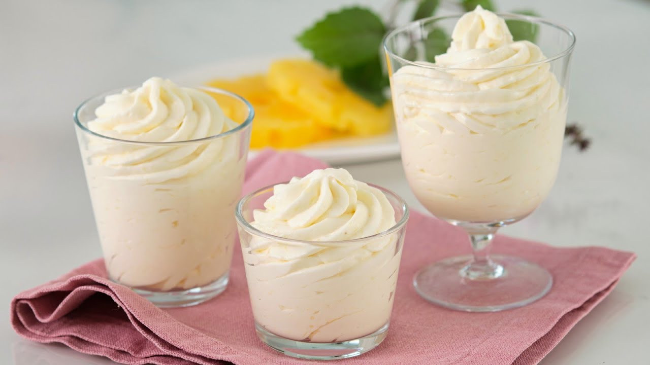 Сливочный ананасовый десерт за 5 минут! Этот рецепт нравится всем! Крем без яиц, для тортов!