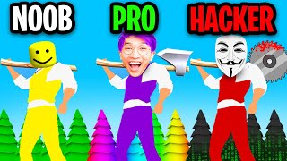 NOOB vs PRO vs HACKER In IDLE LUMBERJACK 3D! (MAX LEVEL AXE!) screenshot 4