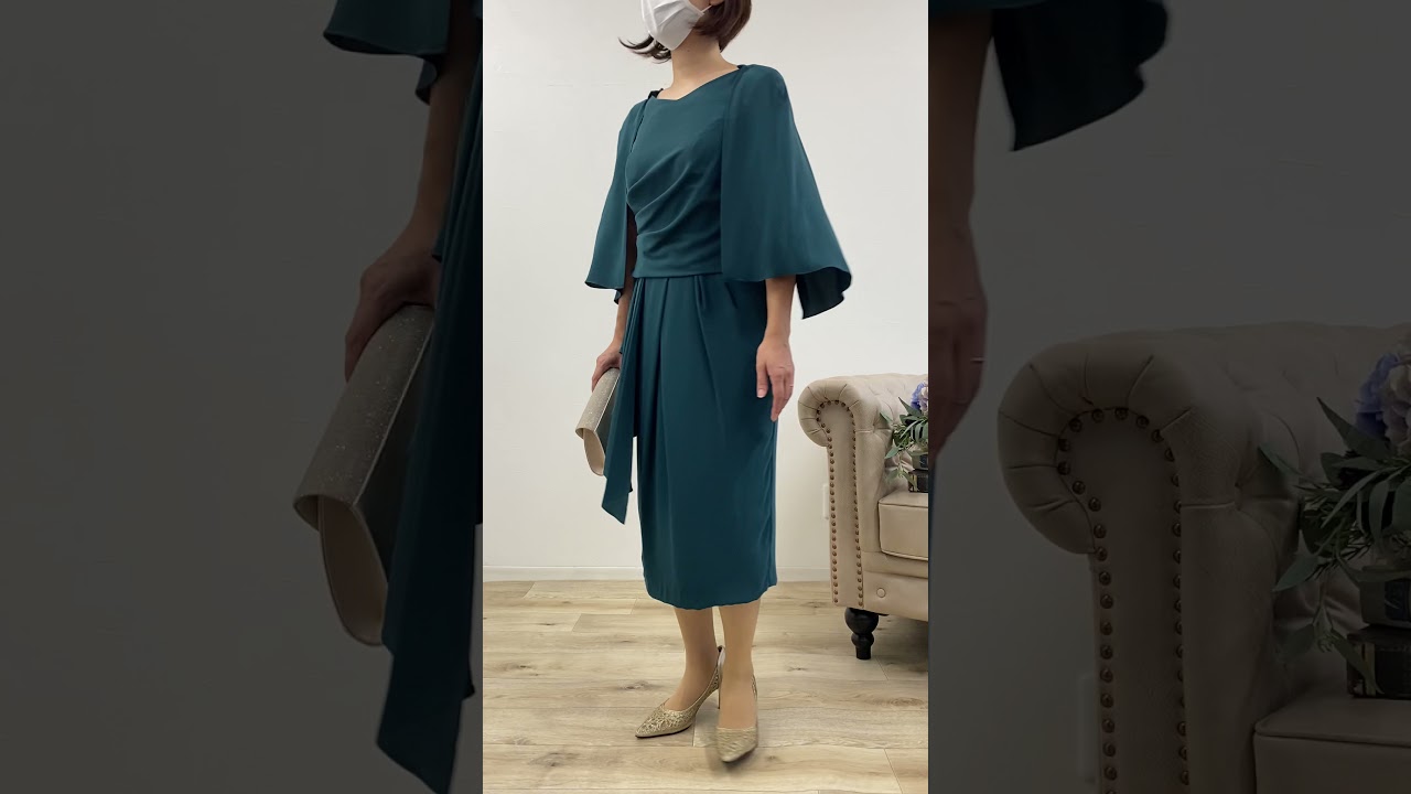グリーンのペプラム風2wayドレス[M] PREFERENCEのレンタル｜11-1068
