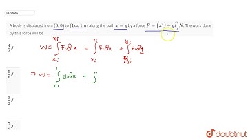 A body is displaced from `(0,0)` to `(1 m, 1m)` along the path `x = y` by a force `F=(x^(2) hatj +