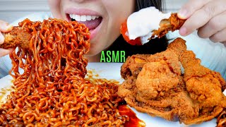 ASMR Spicy Black Bean Noodles ︎ Fried Chicken ︎ Ranch Mukbang  *No Talking* suellASMR