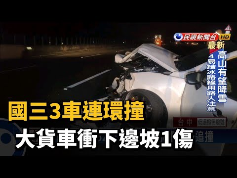 國三3車連環撞 大貨車衝下邊坡1傷－民視台語新聞