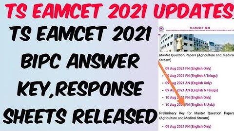 TS EAMCET 2021 BIPC Answer key & Response sheets Released//Check your Marks