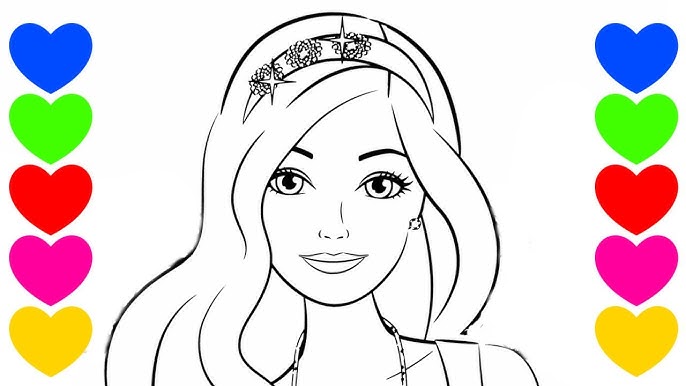 Desenho de Barbie colocando maquiagem para colorir