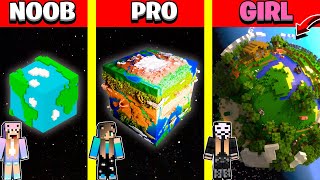 Minecraft Battle: PLANET HOUSE BUILD CHALLENGE - NOOB vs PRO vs GIRL / Animation