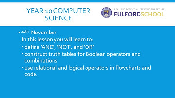 Y10 Computer Science 24th Nov: CT10 Boolean Operators