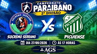 SOCREMO SERRANO vs PICUIENSE - Campeonato Paraibano 2 divisão - 2026