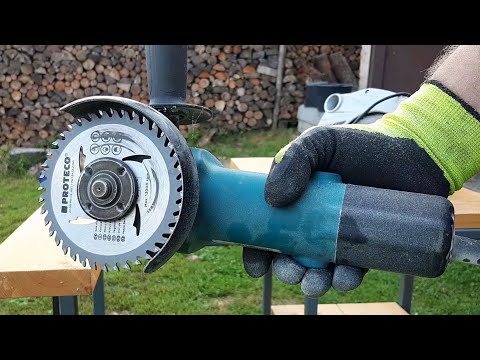 Cutting wood with an Makita angle grinder and saw blade