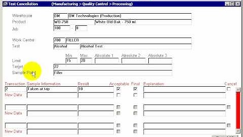 DYNAMIC 3i Free Edition ERP tutorials - quality control - test cancelation