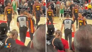 Dejounte Murray head bumps a referee at the end of Celtics Vs Hawks NBA playoffs Game 4