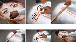 How To Rangoli Draw Face | New Easy  Tips Rangoli | Beautiful Girl Face Rangoli | women Face Rangoli