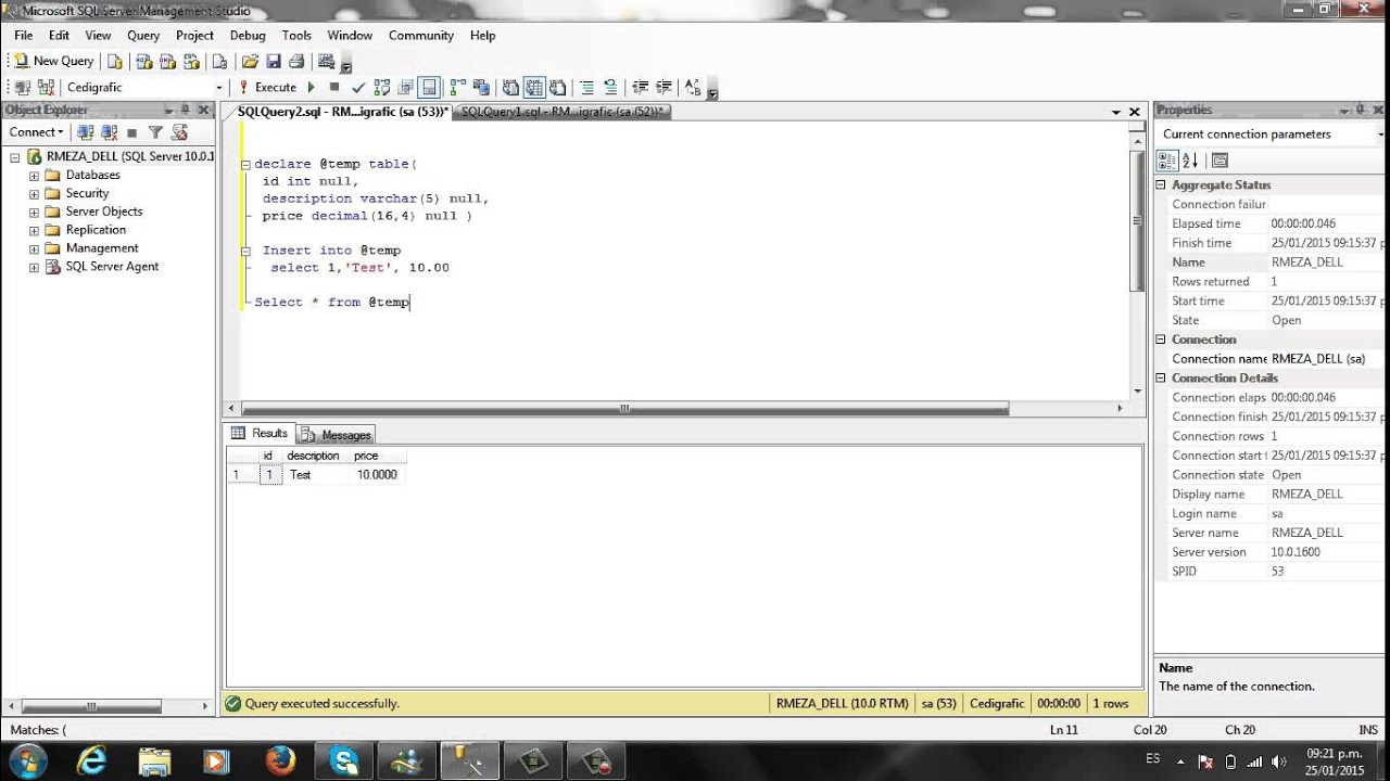 Create temporary table in SQL 2008 - YouTube