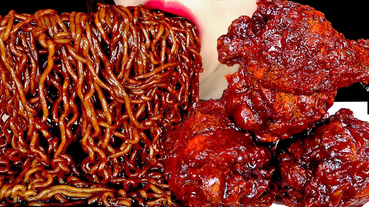 ASMR BLACK BEAN NOODLES SPICY FIRE FRIED CHICKEN 직접 만든 양념치킨 짜파게티 먹방 MUKBANG EATING SOUNDS| ZOEY ASMR